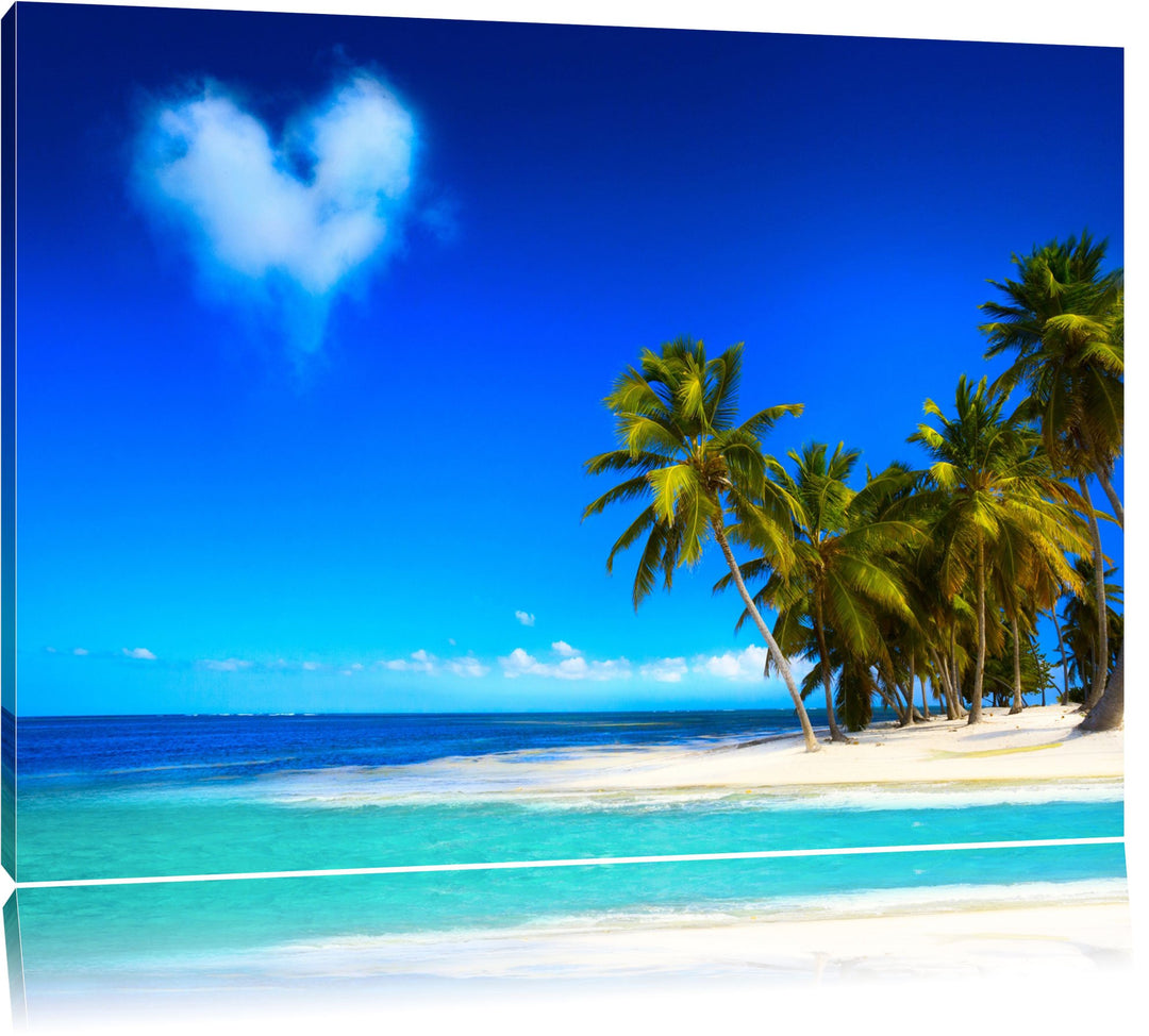 Herz aus Wolken über dem Meer Format: 100x70 auf Leinwand, XXL riesige Bilder fertig gerahmt mit Kei