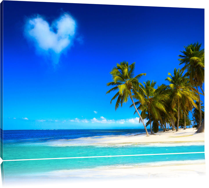 Herz aus Wolken über dem Meer Format: 100x70 auf Leinwand, XXL riesige Bilder fertig gerahmt mit Kei