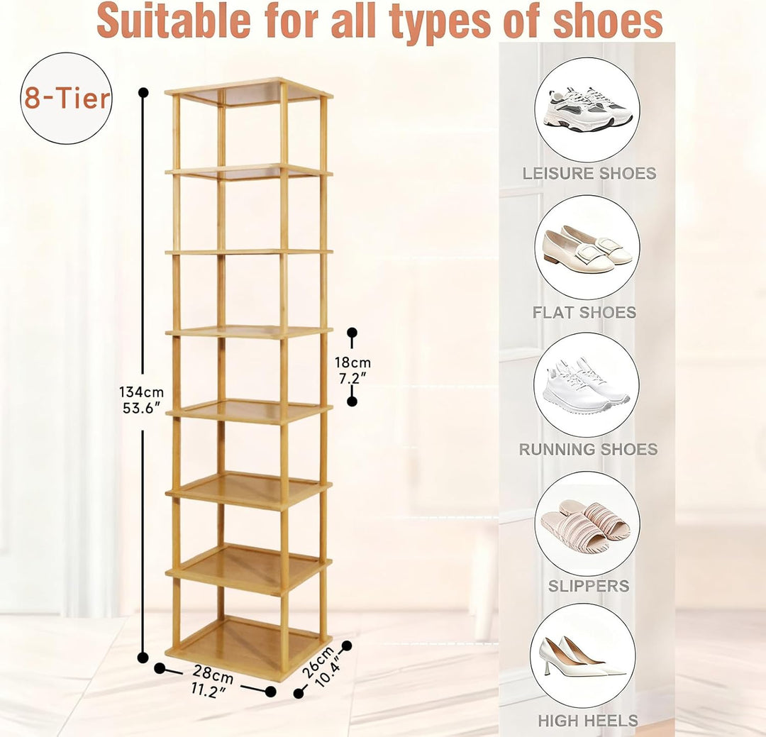 Aniston Bambus-Schuhregal, 8 Ebenen, vertikales Schuhregal für kleine Räume, freistehend, hoch, schm