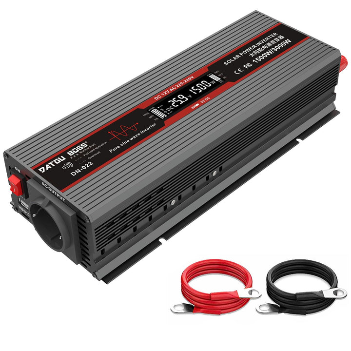 DATOUBOSS Wechselrichter 24v auf 230v Reiner Sinus 1500W/3000W Spannungswandler mit LCD-Display,USB