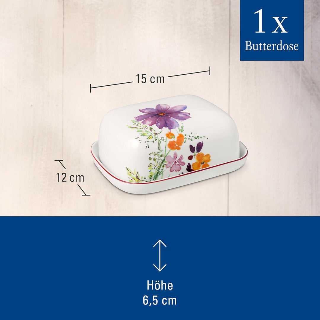 Villeroy & Boch - Mariefleur Basic Butterdose mit Deckel Bunt, Spülmaschinenfest, Mikrowellensicher,
