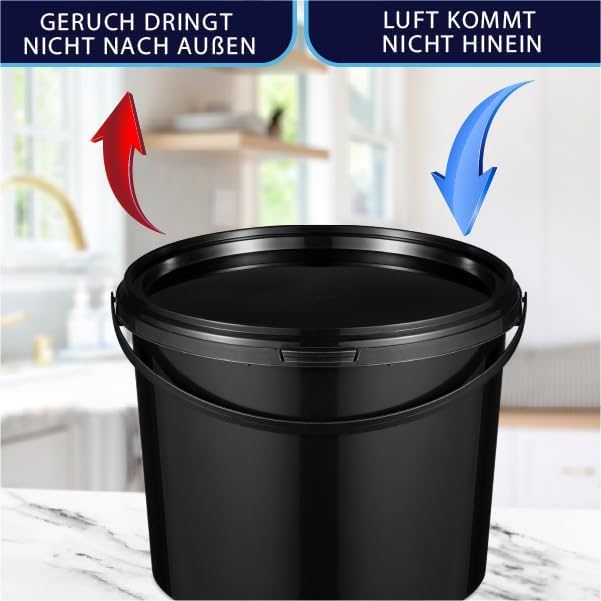 BenBow Eimer mit Deckel 5l Schwarz 50x 5 Liter - lebensmittelecht, stabil, luftdicht, auslaufsicher,