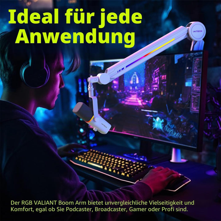 IXTECH RGB Mic Boom Arm High Profile, Overhead Boom Arm Mikrofonständer Schreibtischhalterung, verst