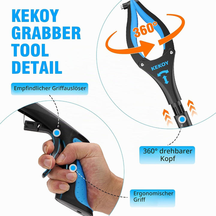Kekoy Greifzange für Senioren 66cm Aluminium Müllzange, Himmelblau | Faltbare Greifer für Senioren,