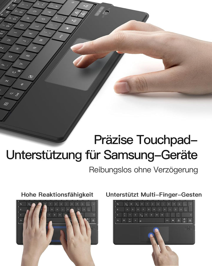 Inateck Hülle mit Tastatur kompatibel mit Samsung Tab S10+/S9+/S9 FE+ | magnetisch abnehmbarer, Blue