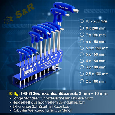 S&R Innensechskantschlüssel Satz HX, S2 Hochleistungsstahl, T-Griff, Kugelkopf, zuverlässiger Korros