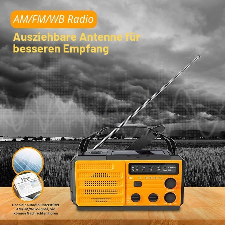 Solar Kurbelradio AM/FM Solar Radio Tragbar Notfallradio mit 8000mAh Wiederaufladbare Batterie, Led
