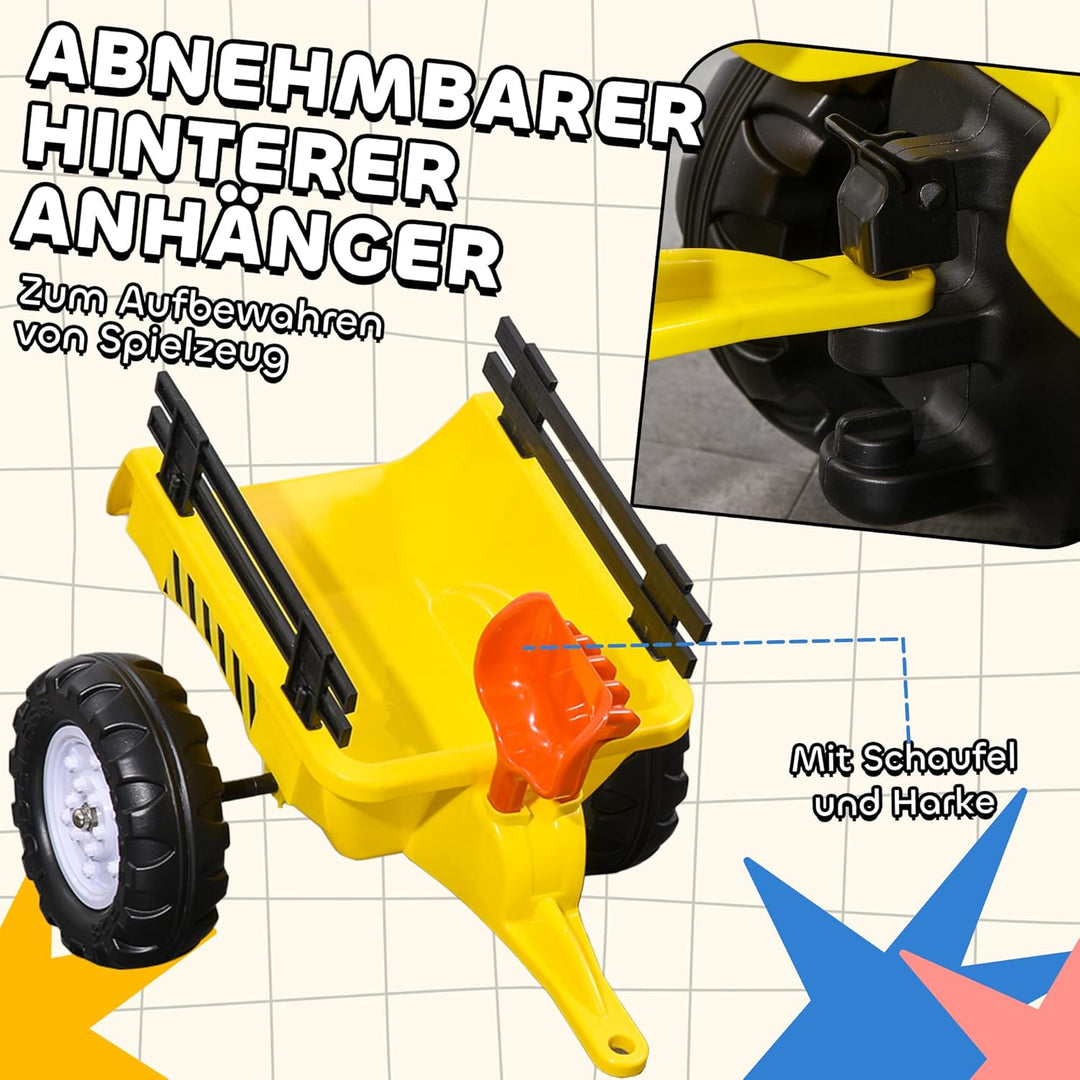 HOMCOM Trettraktor mit Anhänger Tretauto Traktor Kindertrettraktor Spielfahrzeug für Kinder ab 3 Jah