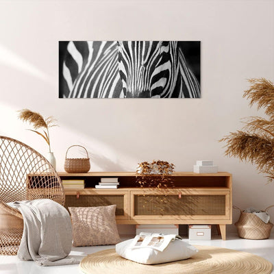 Wandbilder Dekoration Wohnzimmer Tiere Zebra gestreift Panorama Bilder auf Leinwand 120x50cm Leinwan