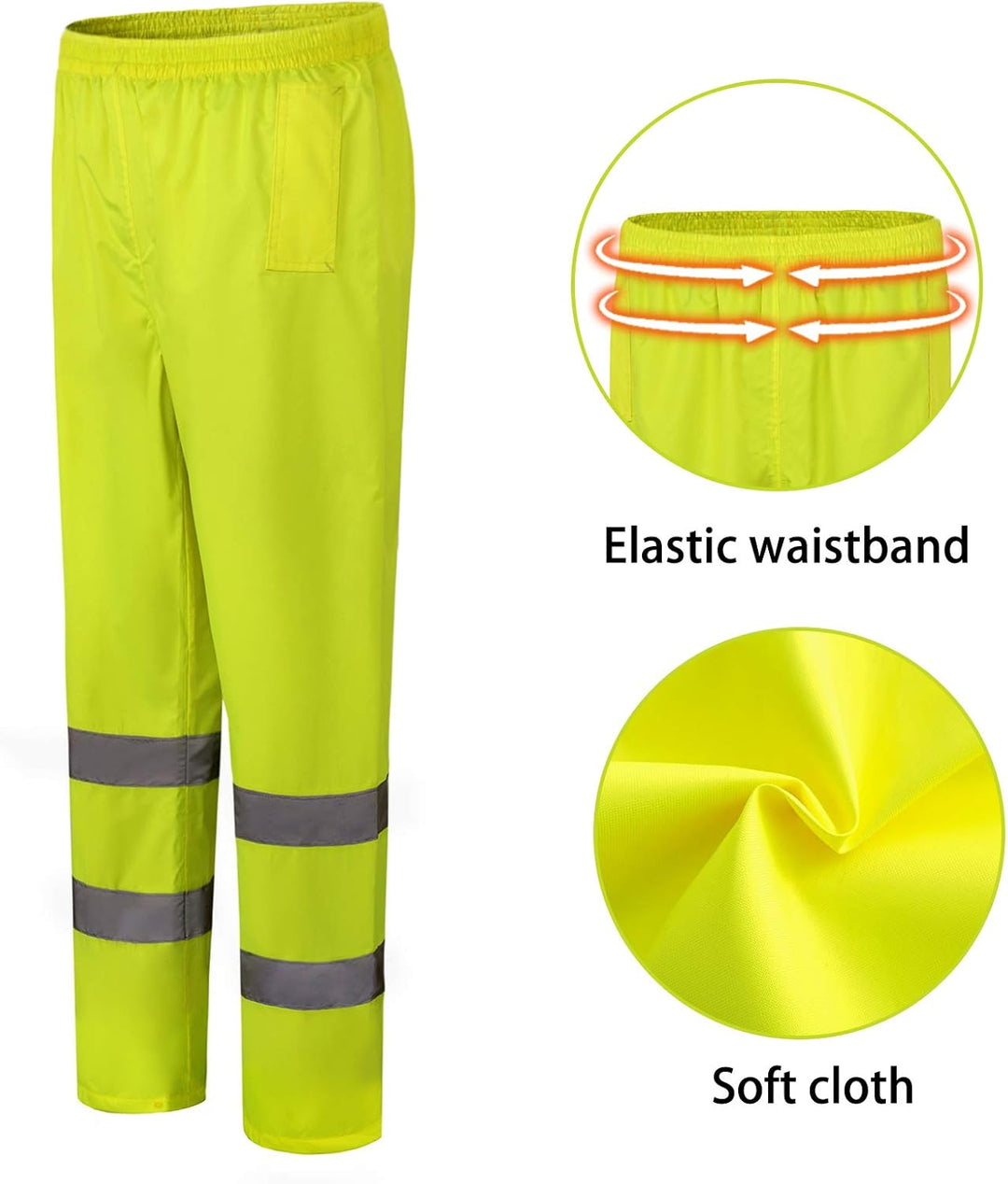 AYKRM Hi Viz 2 Band Reflective Tape Waterproof Rain Hi Vis Safety Over Trouser Work Elasticated Wais
