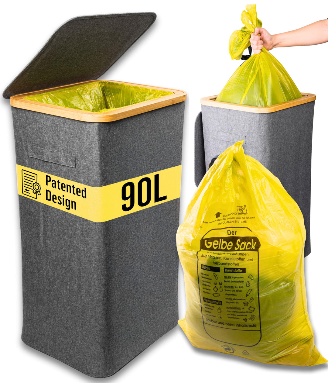 Deco haus® Gelber Sack Ständer 90L [Extra Tragetasche] - Gelber Sack Mülleimer - Stabiler Müllsackst