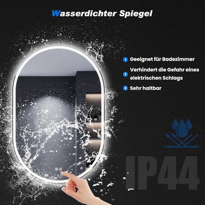 SONNI LED Badspiegel mit Steckdose 90x60 cm, Oval Badezimmerspiegel mit Beleuchtung, Touch-Bedienung