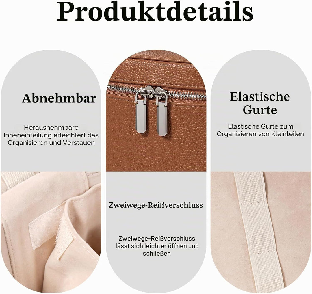 Kosmetiktasche, Leder-Make-up-Tasche, tragbare Make-up-Tasche, abnehmbare Fächer, Braun Braun M(8*5.