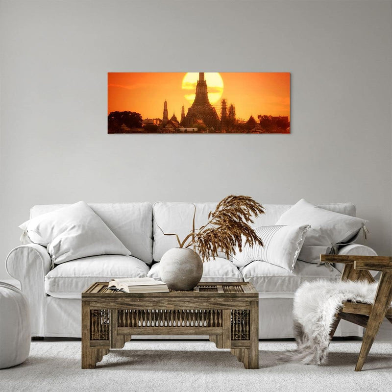 Panorama Bilder auf Leinwand Tempel Asien Leinwandbild mit Rahmen 90x30cm Wandbilder Dekoration Wohn