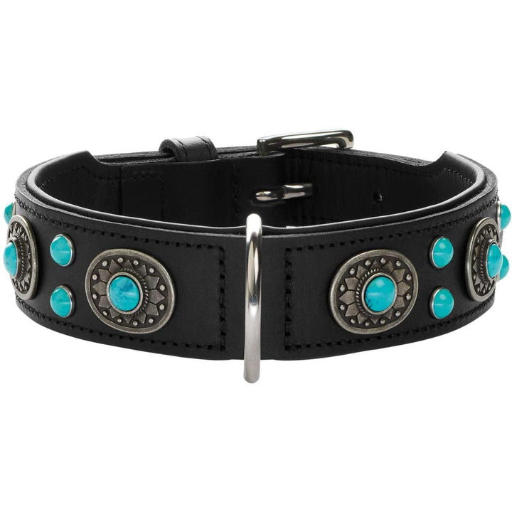 HUNTER SIOUX Hundehalsband, Leder, indianischer Stil, mit Schmucksteinen, 50 (S-M), schwarz schwarz