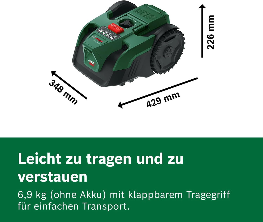 Bosch Akku-Mähroboter VISIMOW18V-100 (für Rasenflächen bis 100 m², Schnittbreite: 16 cm, Schnitthöhe