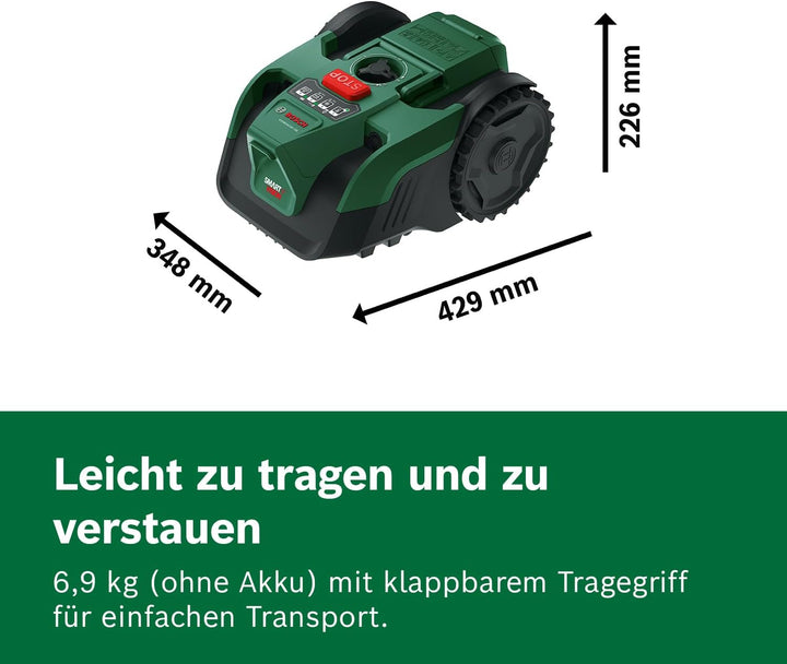 Bosch Akku-Mähroboter VISIMOW18V-100 (für Rasenflächen bis 100 m², Schnittbreite: 16 cm, Schnitthöhe