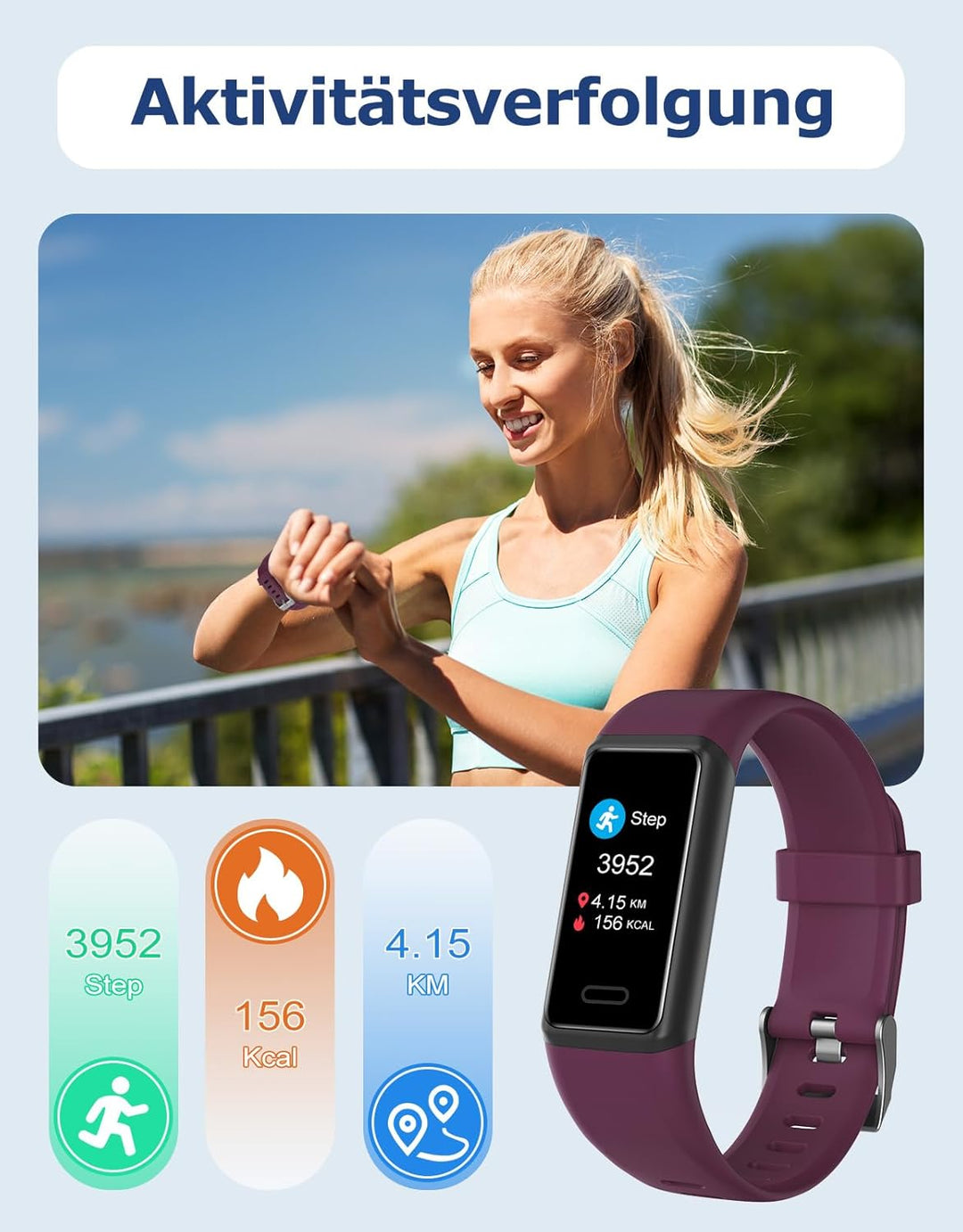Cloudpoem Fitness Tracker,Fitnessuhr für Damen Herren mit Pulsuhr,Schrittzähler,Kalorienzähler,Schla