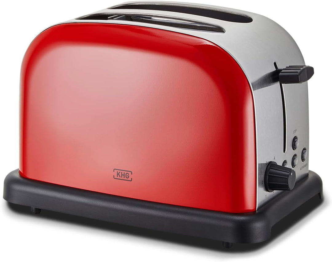 KHG Edelstahl Toaster mit Brötchenaufsatz, 2 Scheiben | 6 Bräunungsstufen mit Bräunungskontrolle, Kr