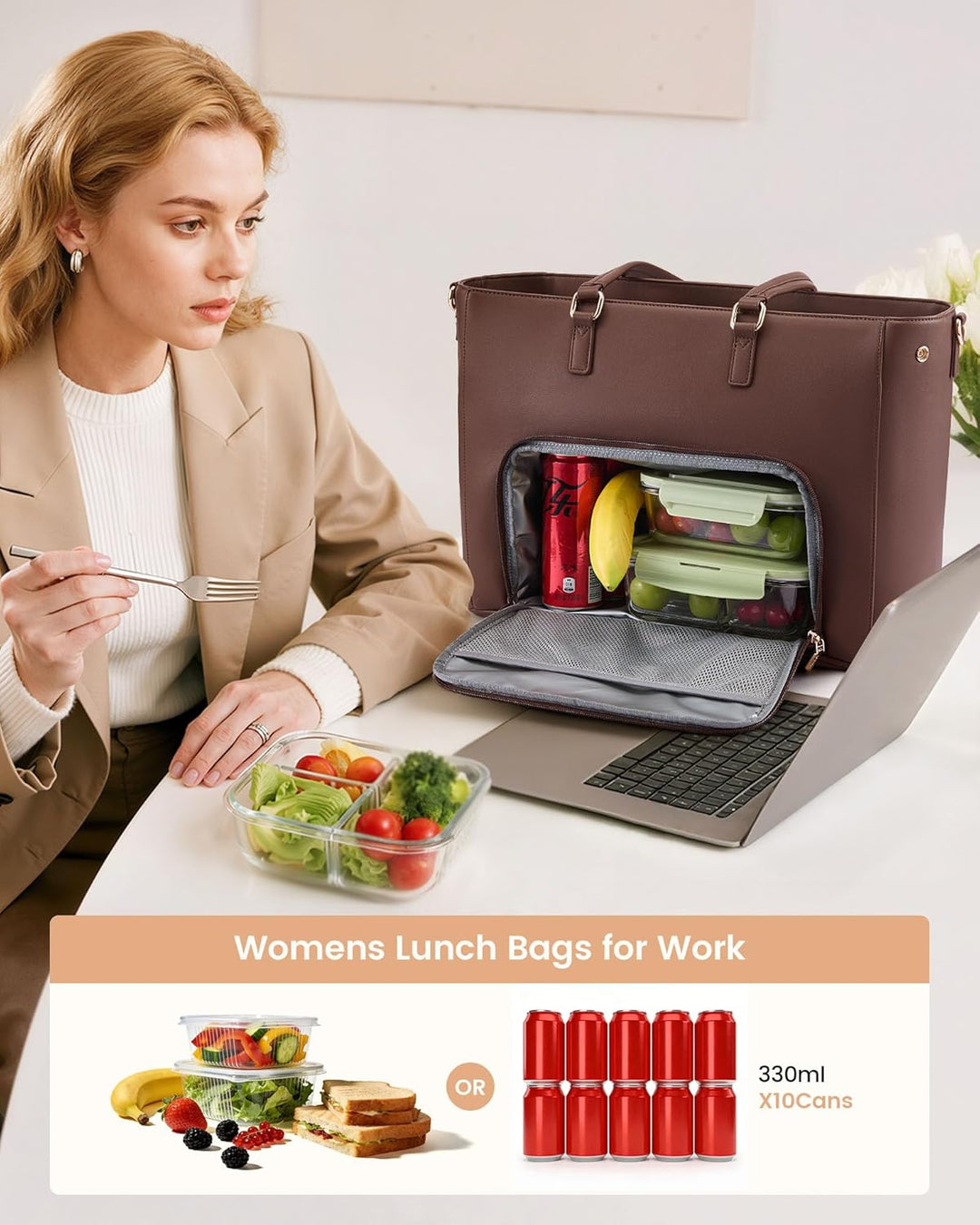LOVEVOOK Laptoptasche Damen, Arbeitstasche mit Isoliertem Kühlfach Gross | 15,6 Zoll Laptop Handtasc
