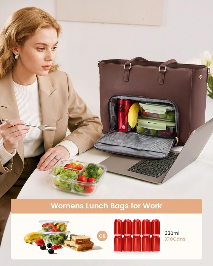LOVEVOOK Laptoptasche Damen, Arbeitstasche mit Isoliertem Kühlfach Gross | 15,6 Zoll Laptop Handtasc