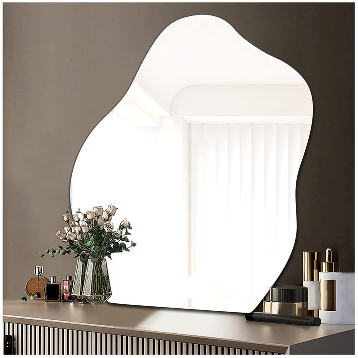 Sqinor Spiegel Wand Asymmetrisch Glas HD Deko Spiegel Selbstklebend Badezimmerspiegel Klebespiegel A