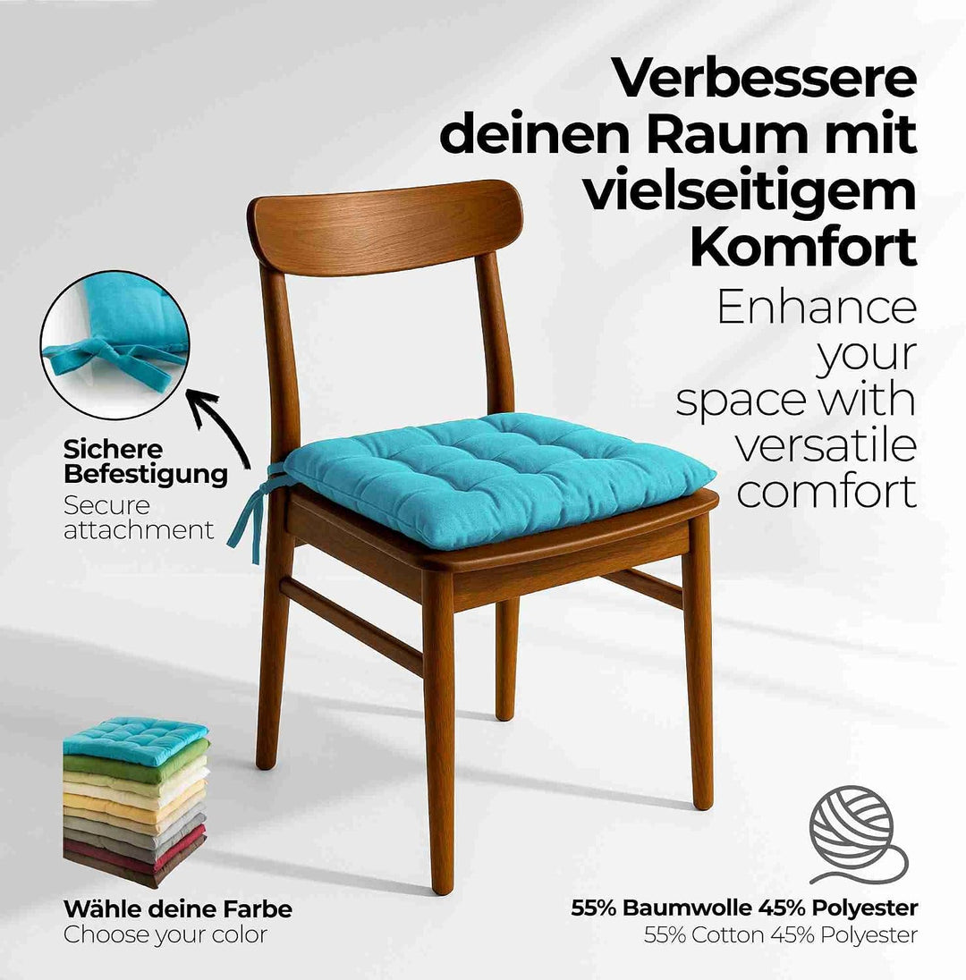etérea Sitzkissen Stuhl 40x40 2er Set innen - Stuhlkissen Türkis - Sitzauflage Stuhl, Gartenstuhl, I