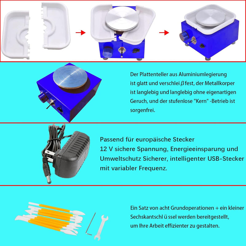 DYOUen Elektrische Töpferscheibe -Tonmaschine Mit 10 cm Drehteller und Abnehmbarem ABS Schallwand Po
