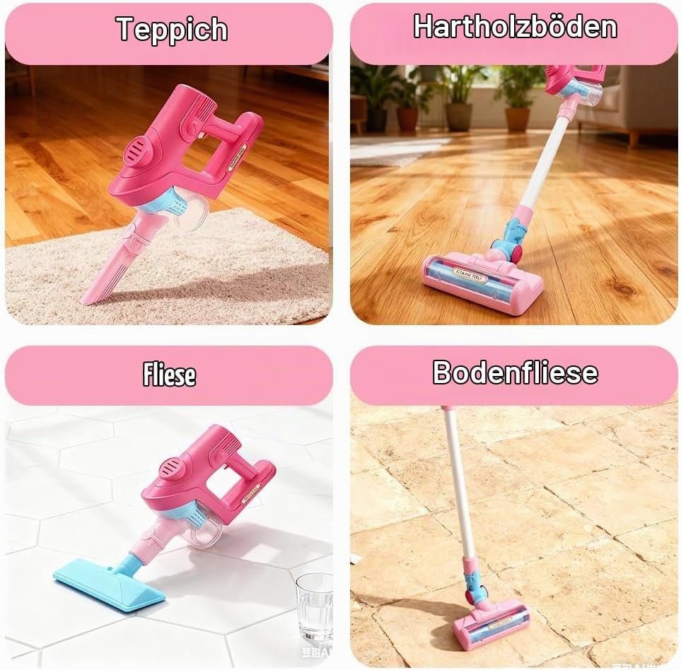Kinderstaubsauger mit Echter Saugfunktion, SGZIOO Staubsauger Kinder, Staubsauger Spielzeug mit 3 Kö