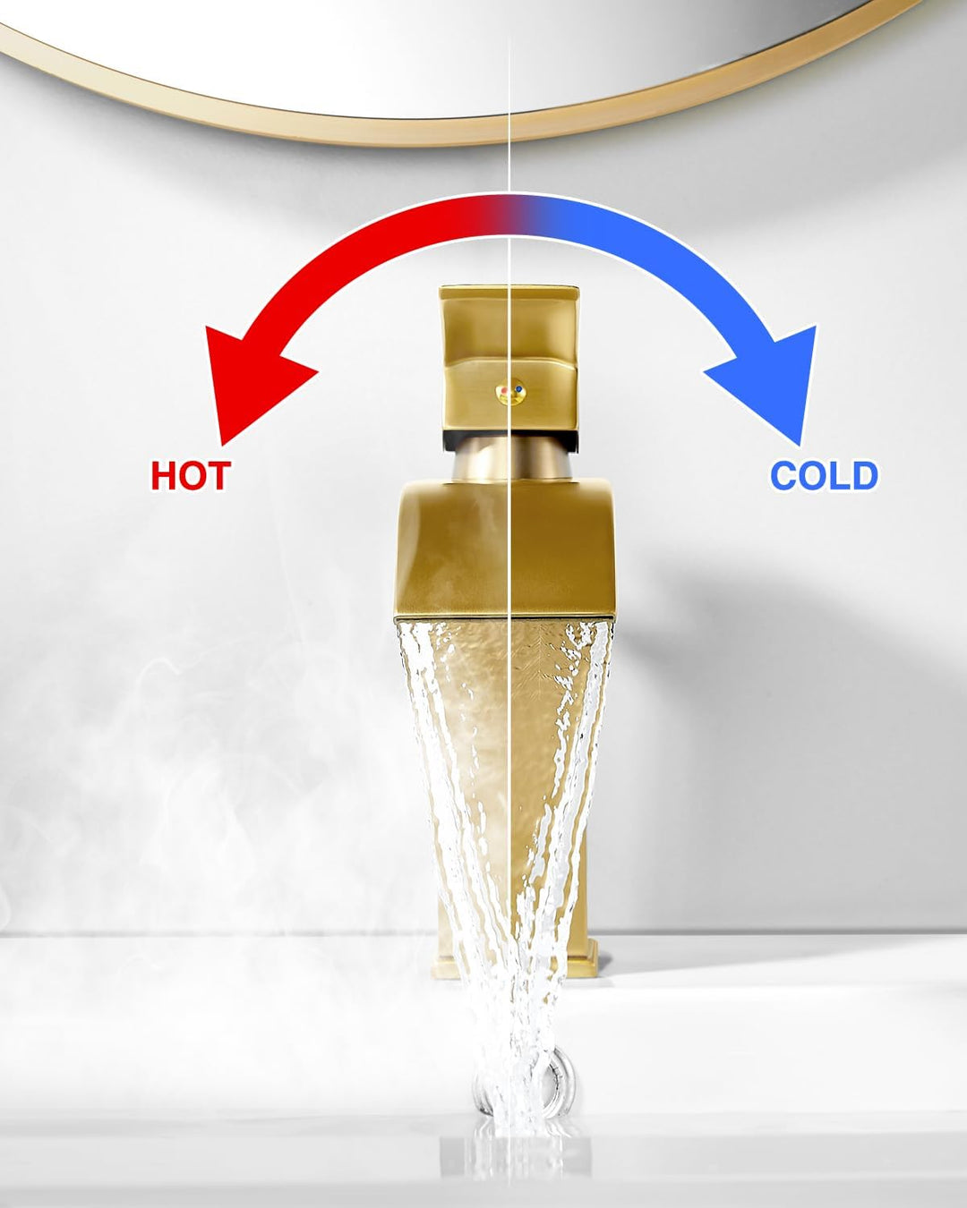 kisimixer Wasserhahn Bad Wasserfall Waschtischarmatur Gebürstetes Gold, Einhandmischer Armatur Wasch