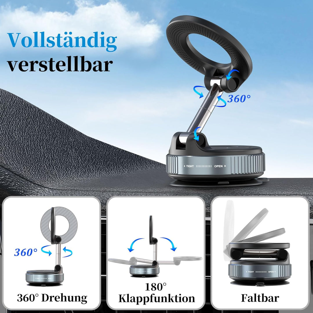 PlusAcc Vakuum Magnetischer Handyhalter fürs Auto, Saugnapf Nano Gel Handyhalter für Magsafe, 360° d