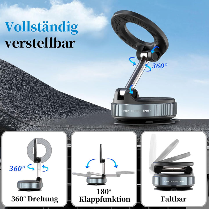 PlusAcc Vakuum Magnetischer Handyhalter fürs Auto, Saugnapf Nano Gel Handyhalter für Magsafe, 360° d