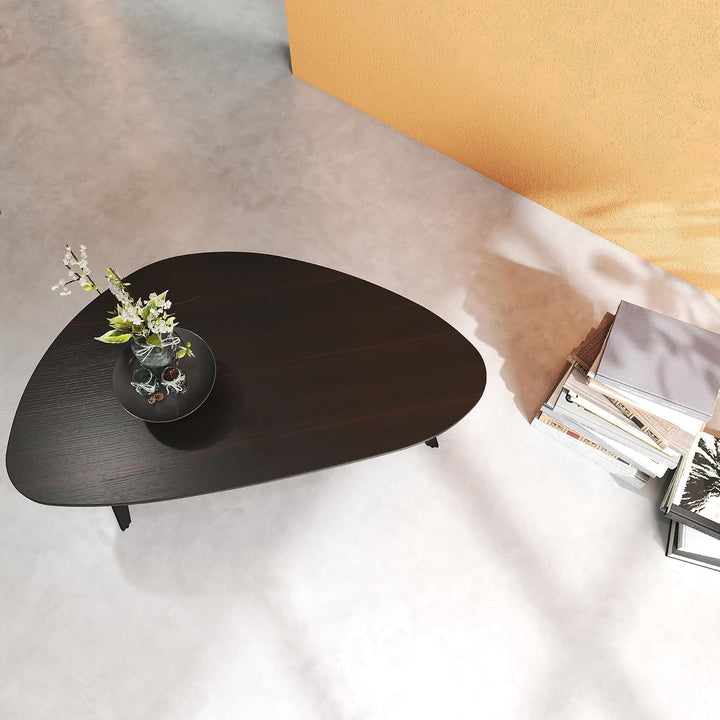Manora Ovaler Couchtisch Schwarz Holz mit Stabilen Metallbeinen,Couchtisch Rund Schwarz, Moderner So