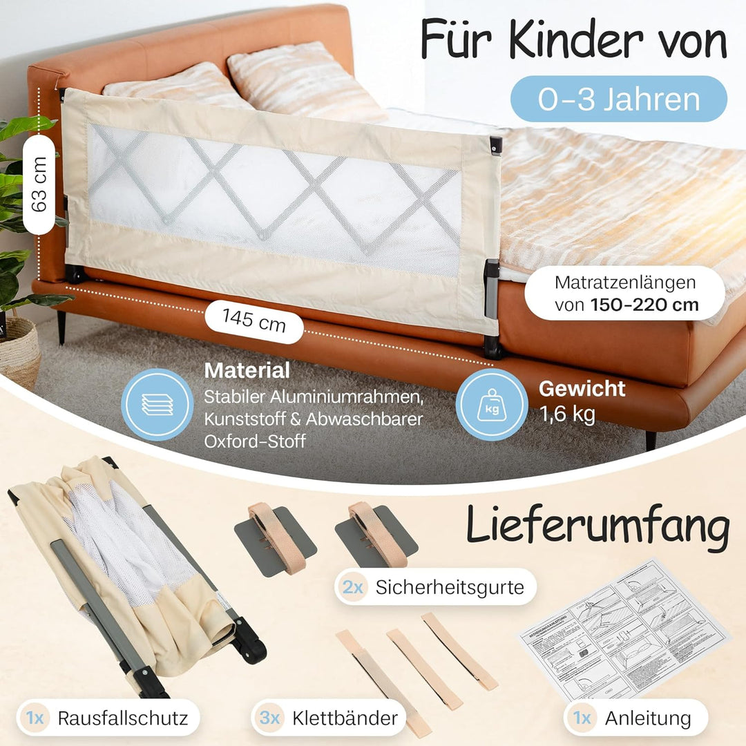 Rausfallschutz Bett Faltbar Kompaktes und Handliches Bettgitter für Reise, Übernachtungen, Hotels, b
