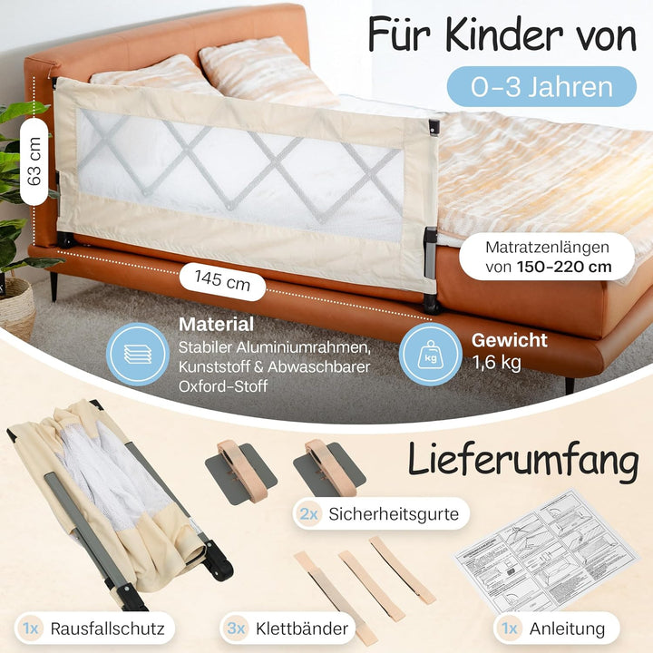 Rausfallschutz Bett Faltbar Kompaktes und Handliches Bettgitter für Reise, Übernachtungen, Hotels, b