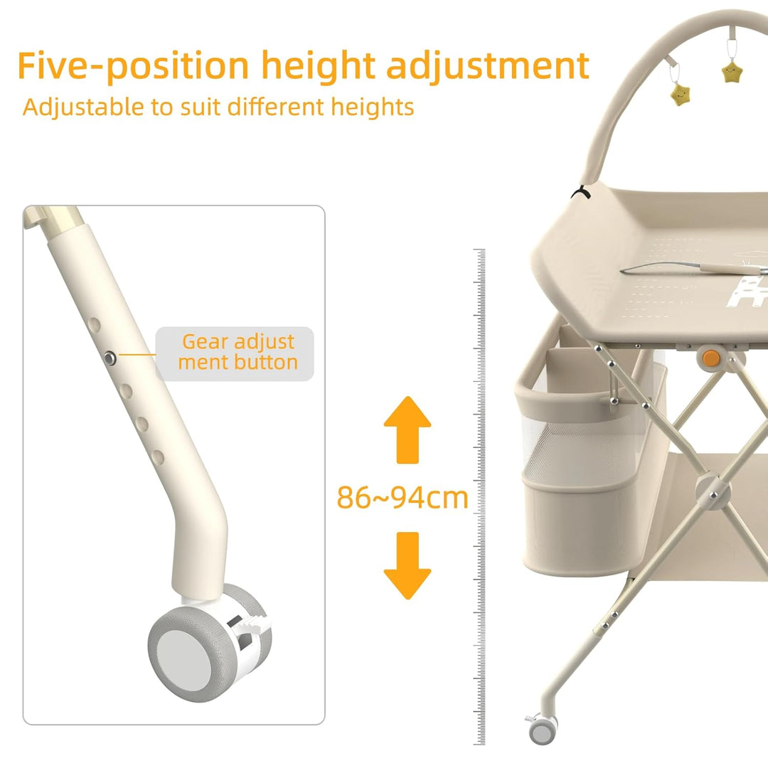 Wickeltisch Baby Pliable mit Spielbogen & Doppelter Aufbewahrung – Klappbare Wickelkommode Höhenvers