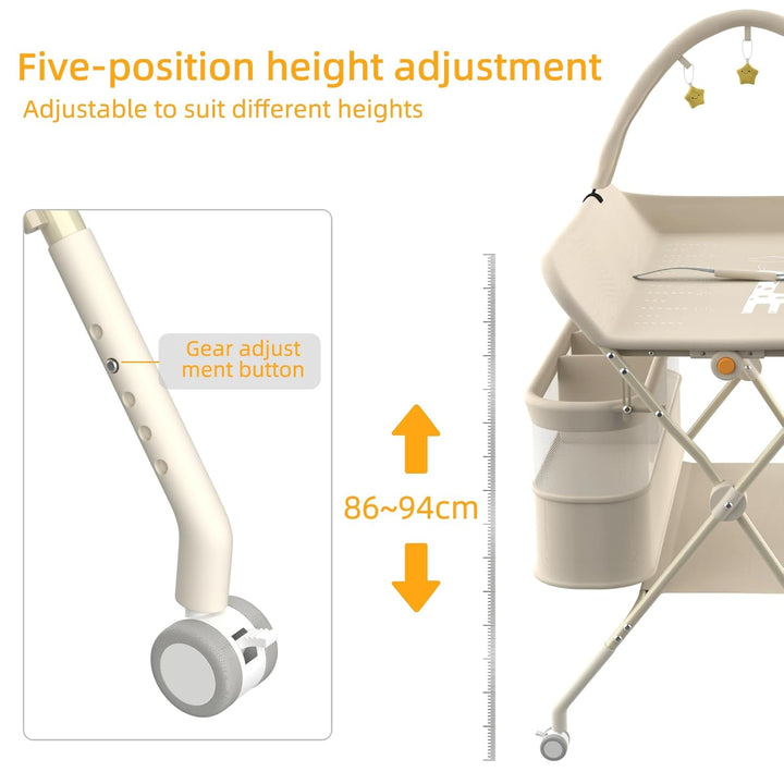 Wickeltisch Baby Pliable mit Spielbogen & Doppelter Aufbewahrung – Klappbare Wickelkommode Höhenvers