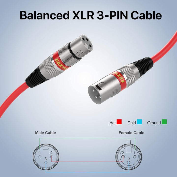 EBXYA XLR-Kabel Mikrofonkabel 1 m/3 Fuss, 10er-Pack, Mic-Patch-Farbkabel – Stecker auf Buchse, XLR-B