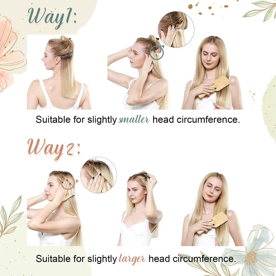 Easyouth Extensions mit Draht Balayage Haarteile Echthaar Draht Extensions Ash Blonde Mix Mittelbrau