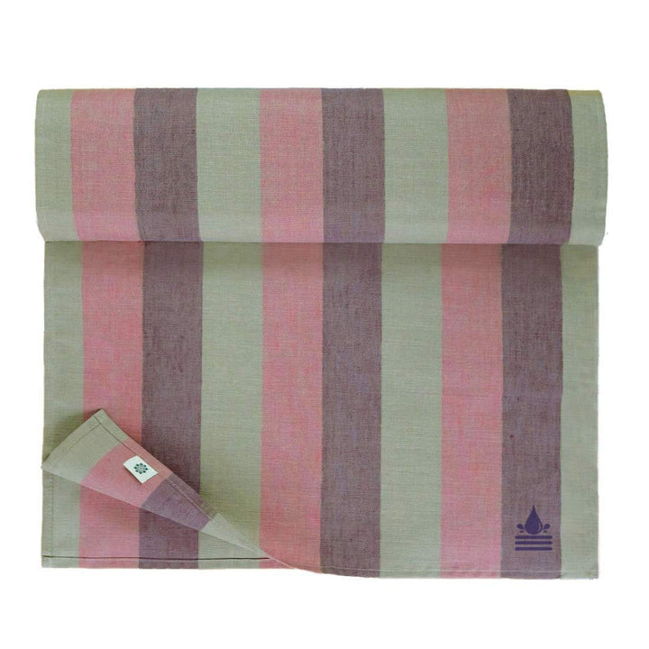 Linen &amp; Cotton Tischläufer Stoff Wasserdicht Silva -100% Leinen, Lila Rosa Grau (45 x 150 cm) Streif
