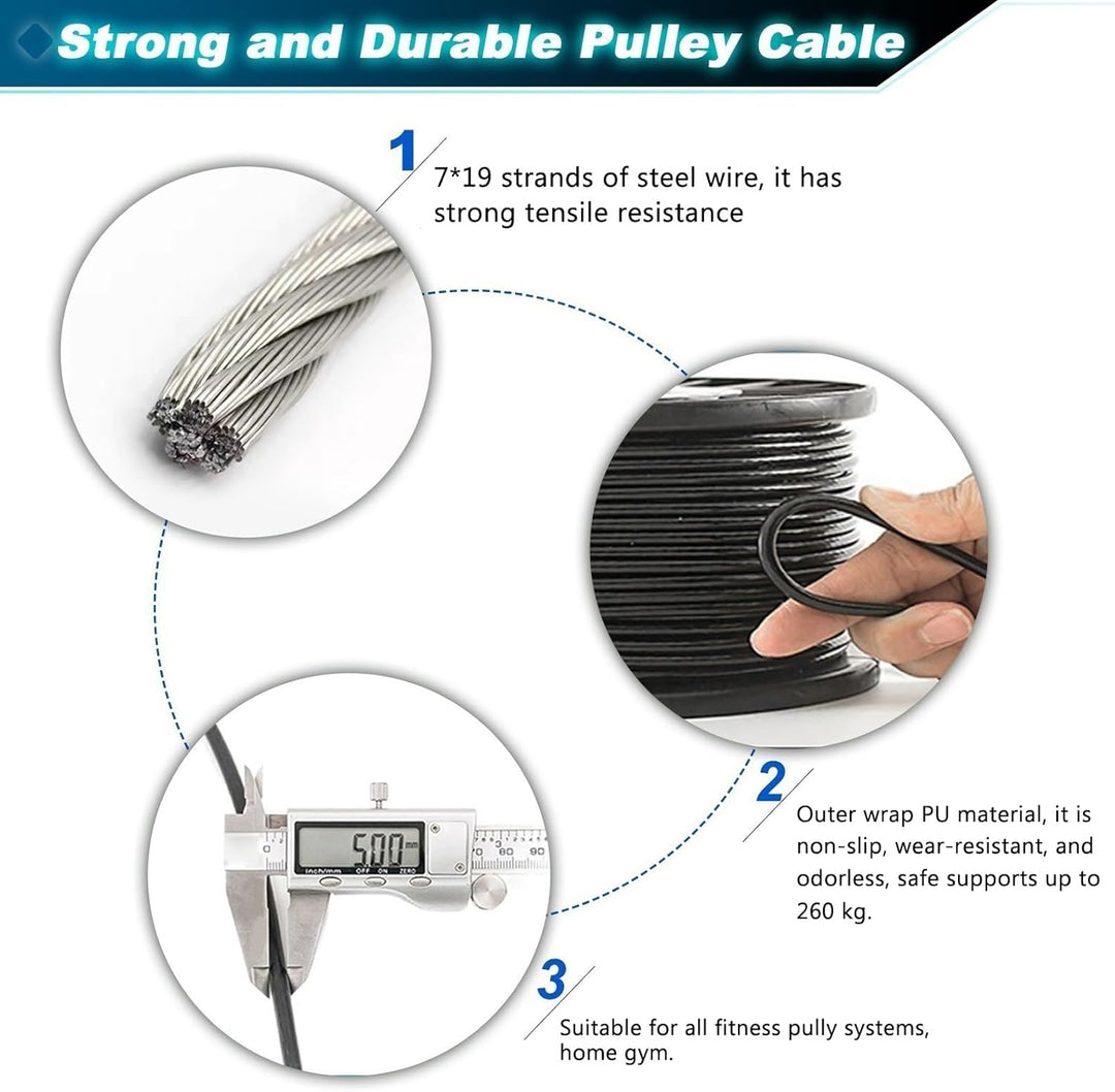 BBYPP 10m/ 15m/ 20m/ 25m Gym Kabel Draht, 5mm Stahlseil PU ummantelt Fitnessgerät für Home Gym Rieme