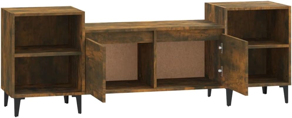 TJROO TV-Schrank aus Rauch-Eiche, 160 x 35 x 55 cm, aus mehrschichtigem Holz und Metall, niedriger S