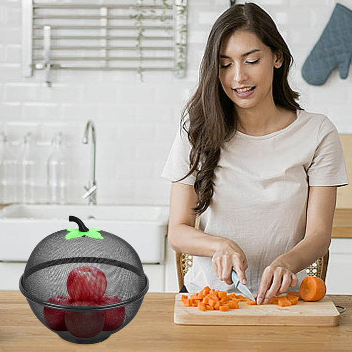 Obstschale mit Deckel, 25, 4 cm, apfelförmiger, feinmaschiger Metall-Obstkorb mit Deckel für Kücheng