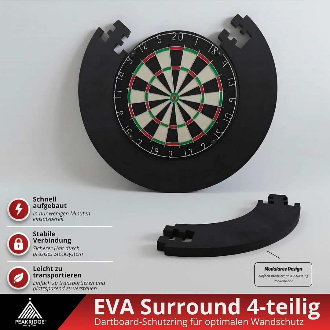 Peakridge® Dartboard Surround 4-teilig – Schutzring für Standard-Dartscheiben, Eva Wandschutz, einfa