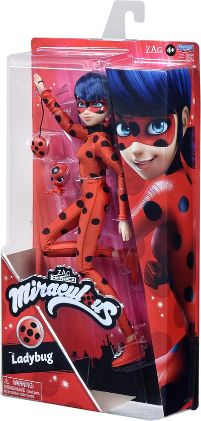 BANDAI Miraculous Puppe Ladybug Kwami und Cat Noir, 26 cm grosse Ladybug-Gelenkpuppe mit Zubehör und