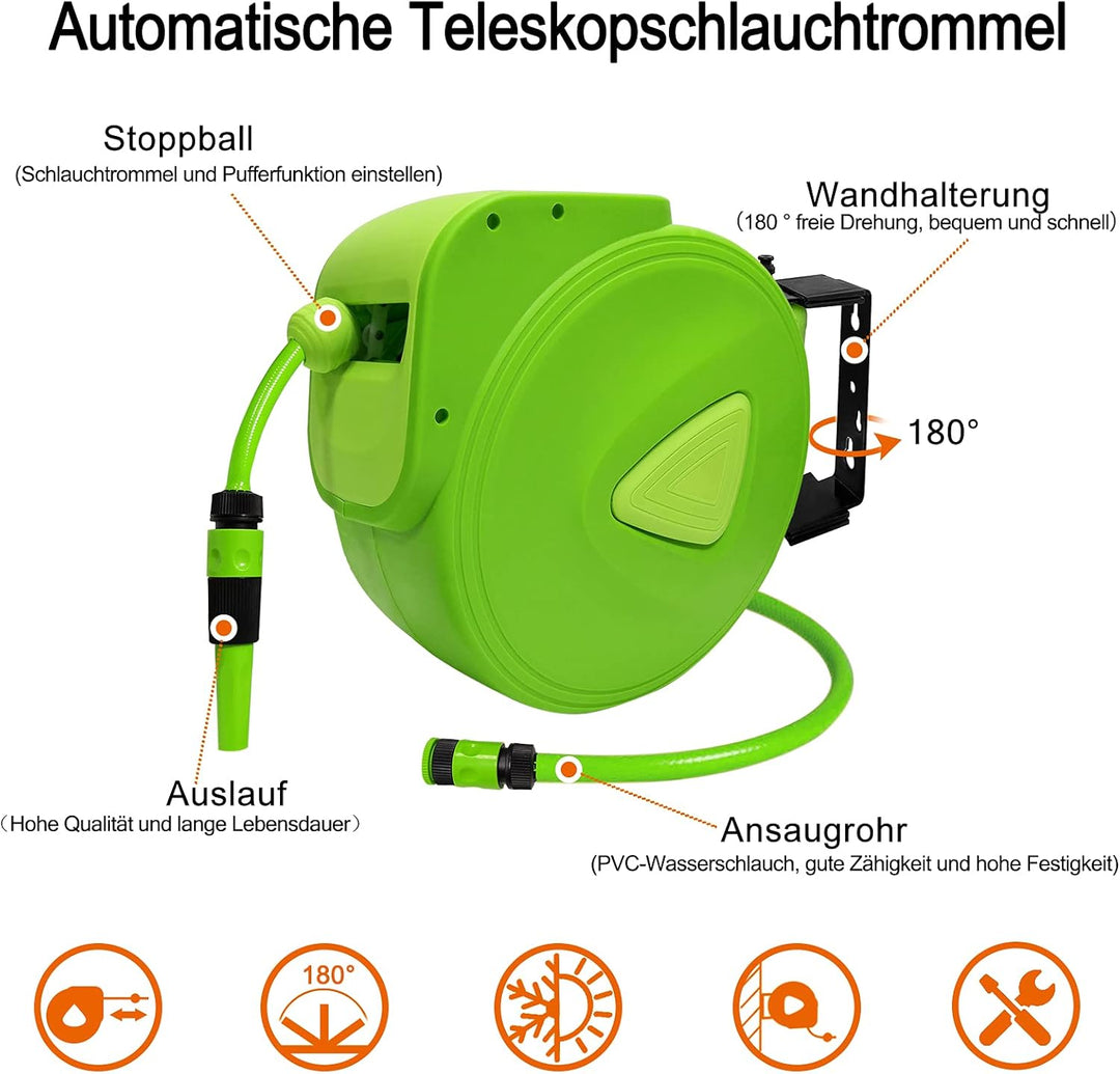 HENGMEI Schlauchtrommel Mobile mit 30 m + 2m Schlauch - Schlauchaufroller Automatischer Schlauchbox