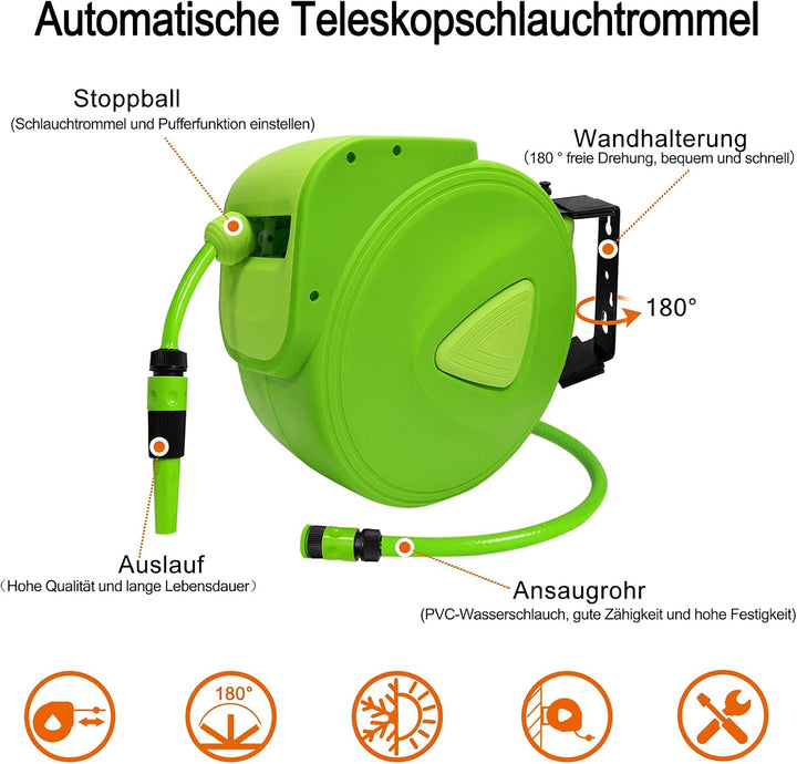 HENGMEI Schlauchtrommel Mobile mit 30 m + 2m Schlauch - Schlauchaufroller Automatischer Schlauchbox