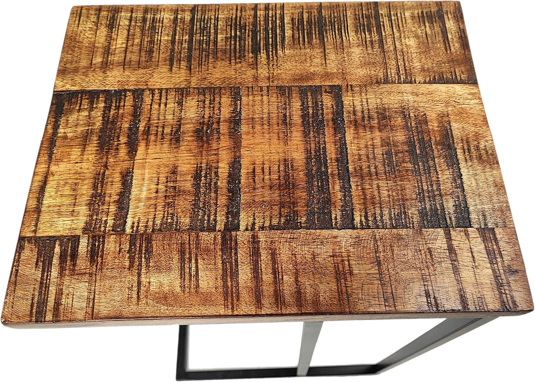 Mango Holz Couch-Tisch braun schwarz 34 x 54cm Natur Beistelltisch Deko Nachttisch, 34 x 54cm