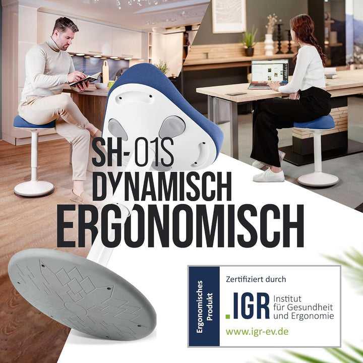 SH-01S Bürohocker Ergonomisch [IGR Zertifiziert] | Sitzhocker ergonomisch höhenverstellbar [47-65 cm