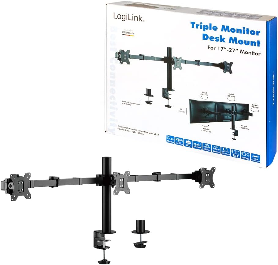 LogiLink BP0107 - Monitorhalterung 3-Fach, 17 27", Arml?nge: verstellbar Schwarz